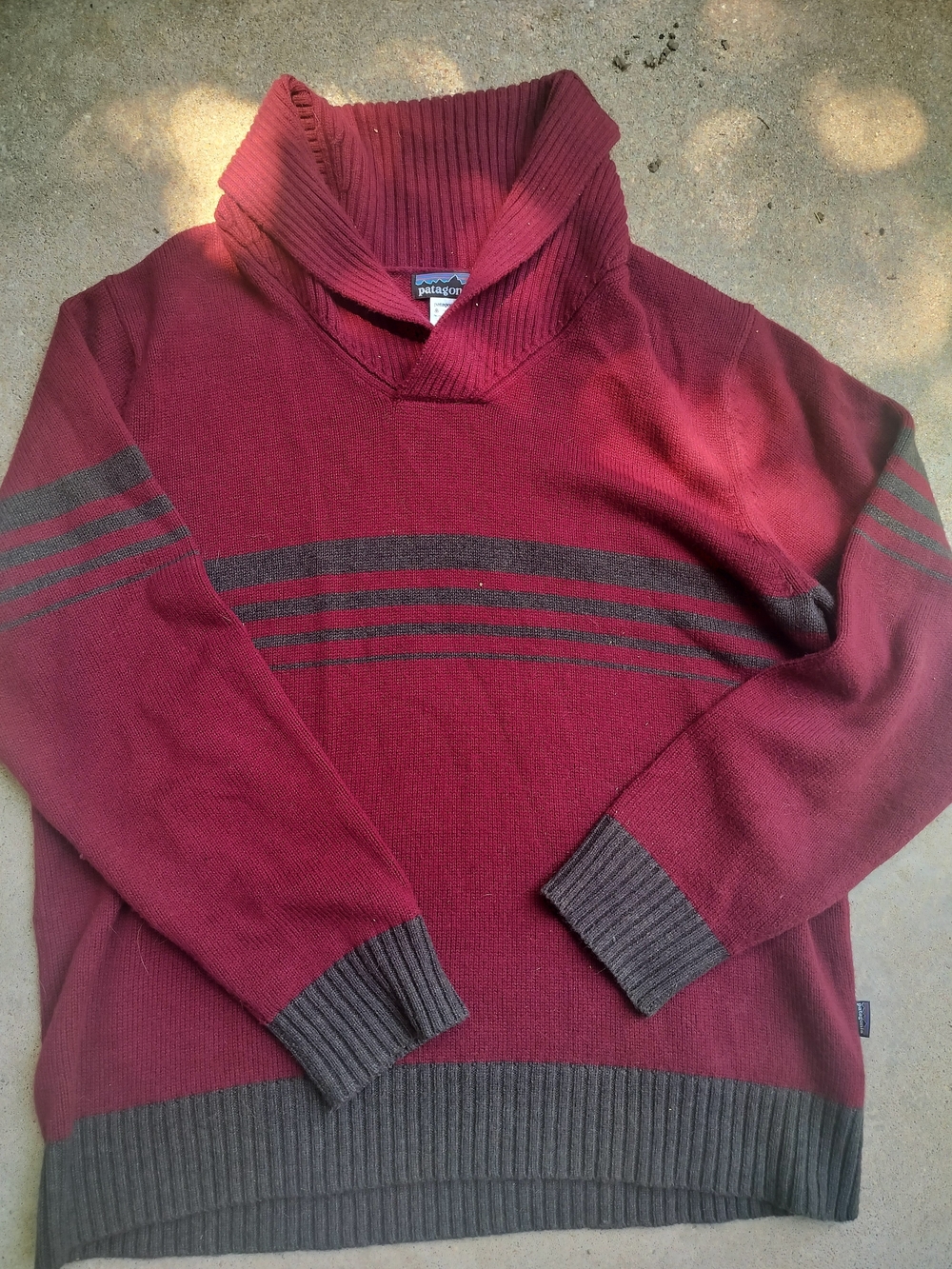 Patagonia Men's Shawl Collar Sweater - Burgundy with Gray Stripes